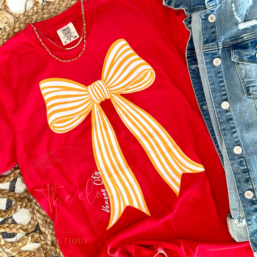 Striped Coquette Bow Kansas City - Red Tee