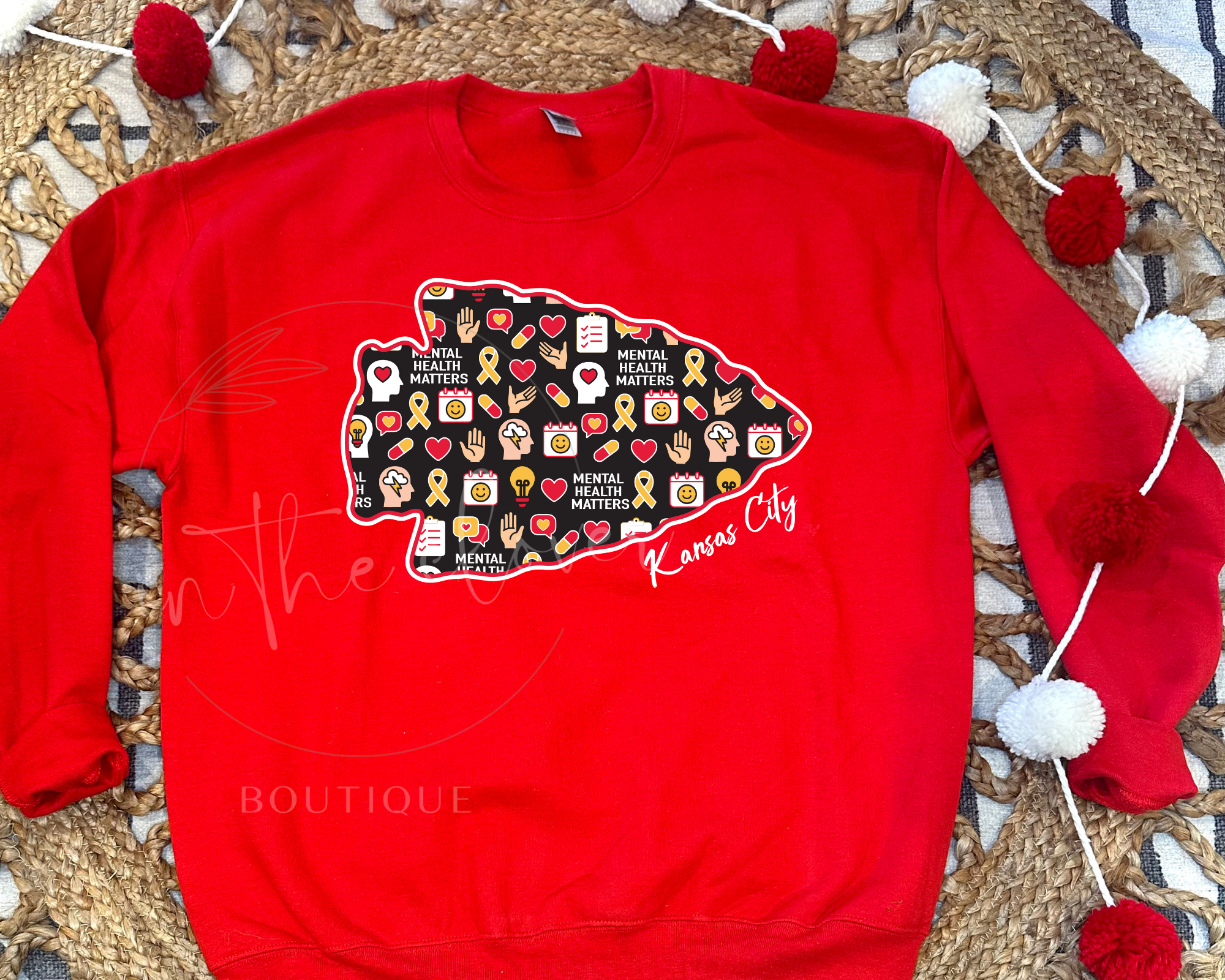 MENTAL HEALTH THEMED ARROWHEAD  - RED CREWNECK SWEATSHIRT