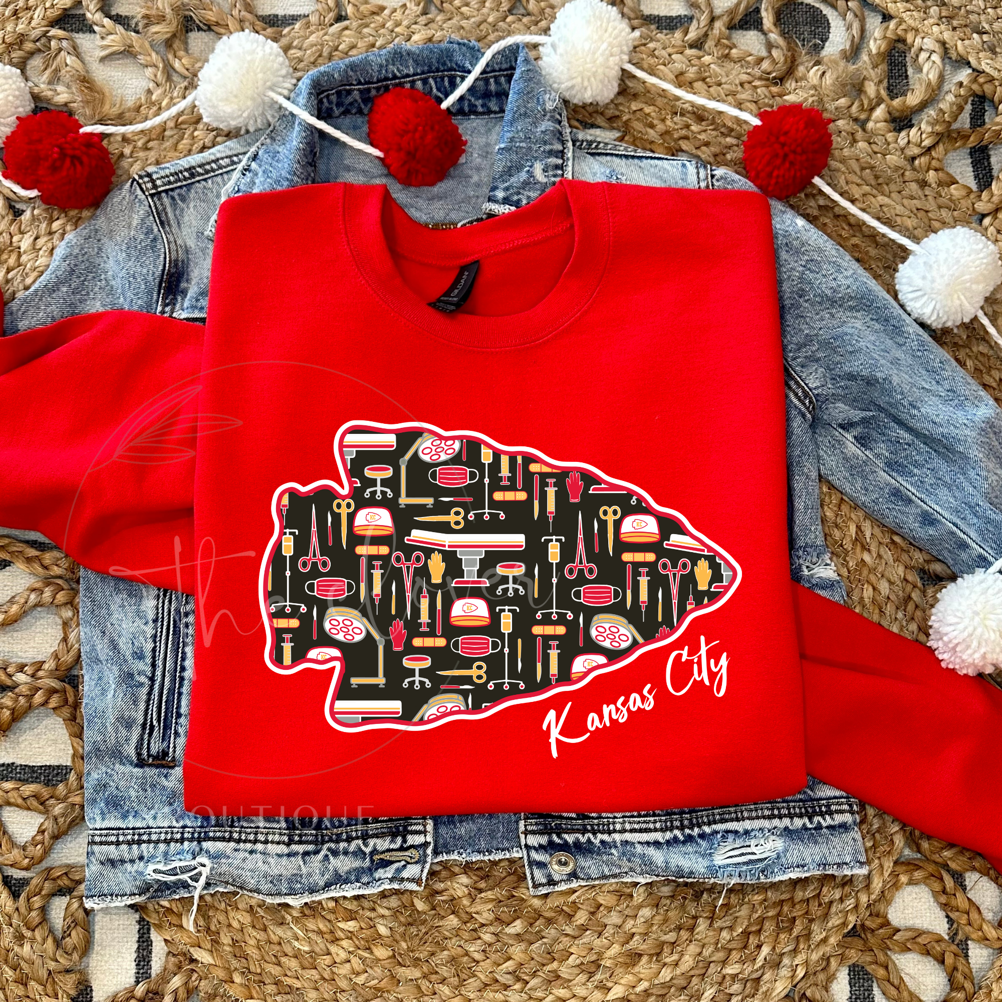 SURGERY THEMED ARROWHEAD  - RED CREWNECK SWEATSHIRT