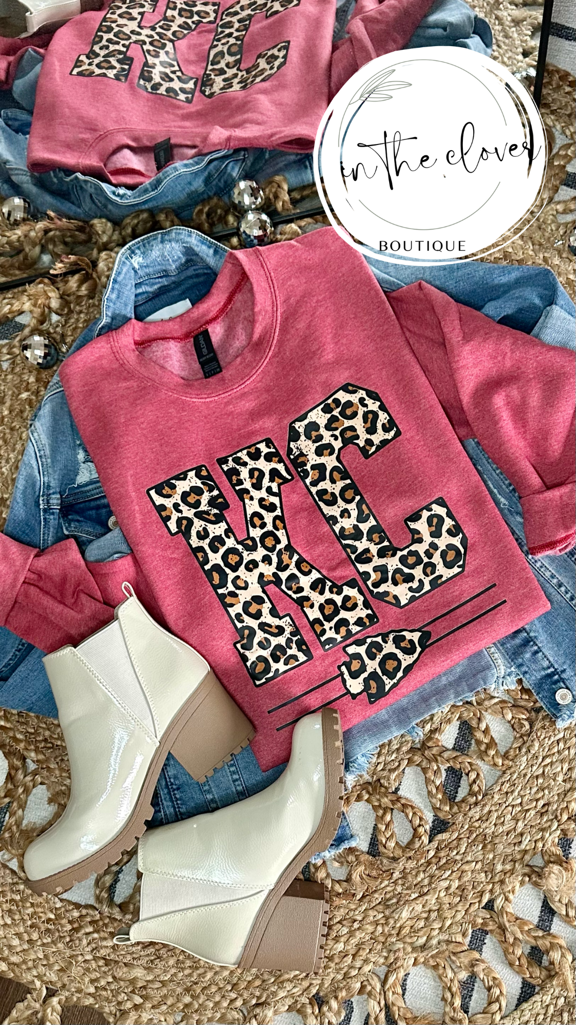 Block Leopard KC with Arrowhead - Scarlet Crewneck