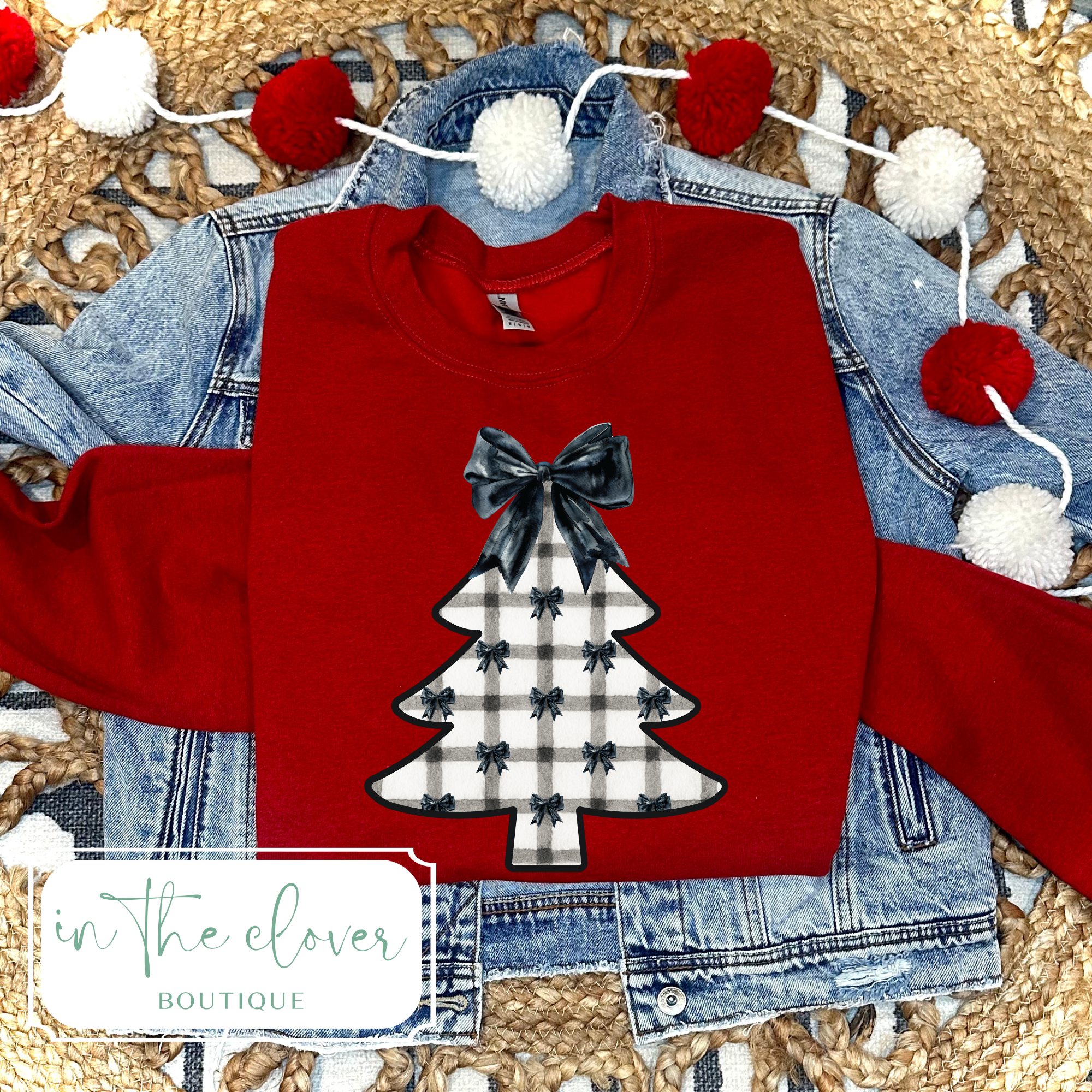 Watercolor Coquette Bow Christmas Tree - Crewneck