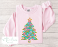 Christmas Tree with Faux Yarn Bows - Light Pink Crewneck