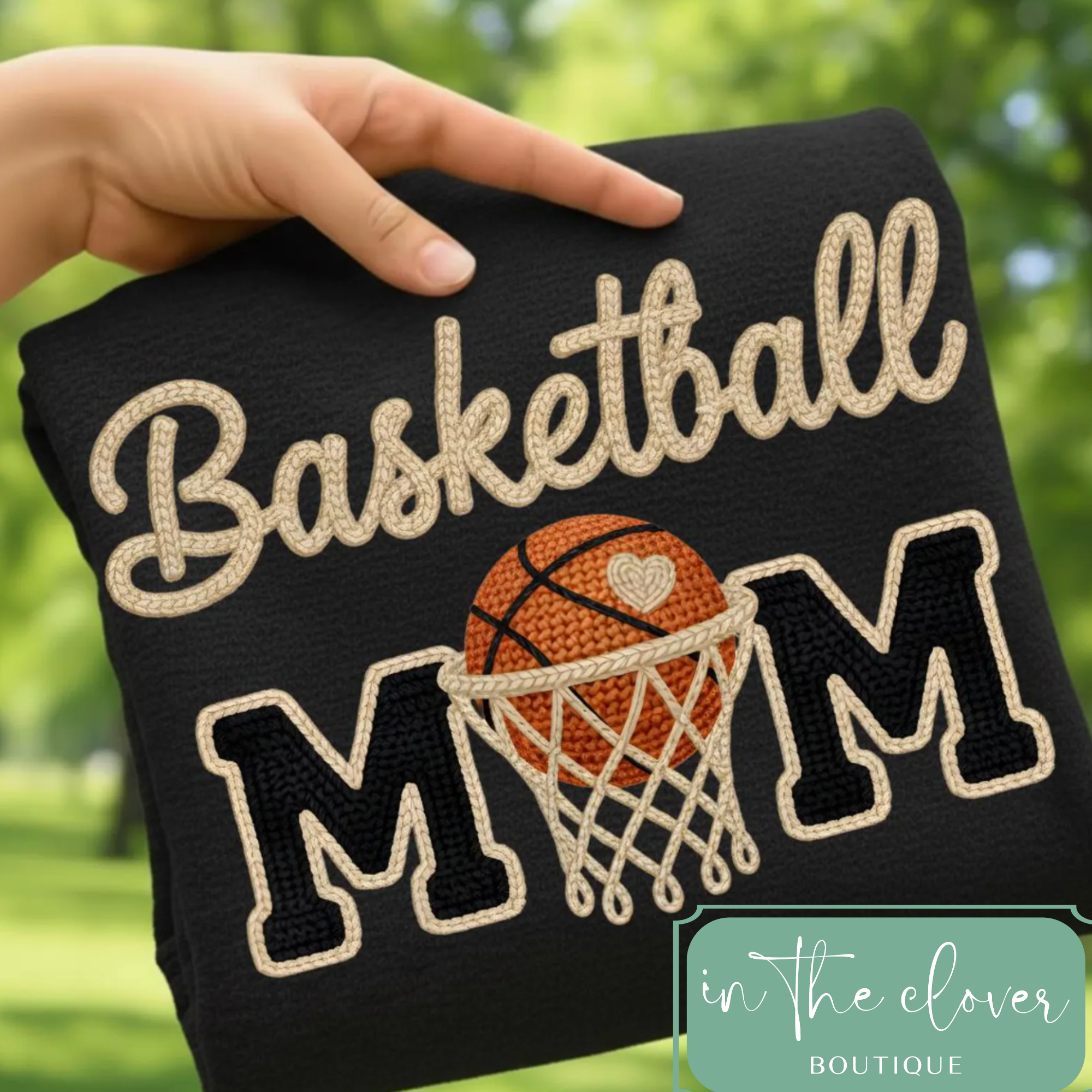 Faux Yarn Basketball Mom - Black Tee