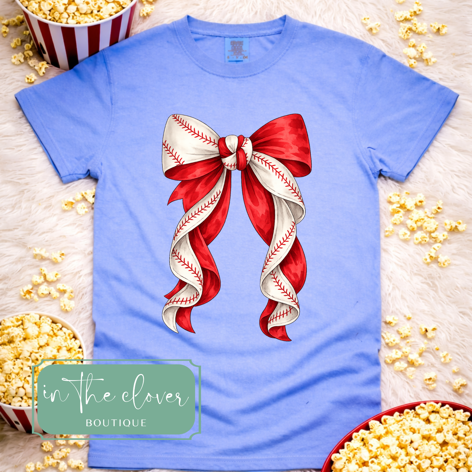 Twisted Coquette Baseball Bow - Blue Tee