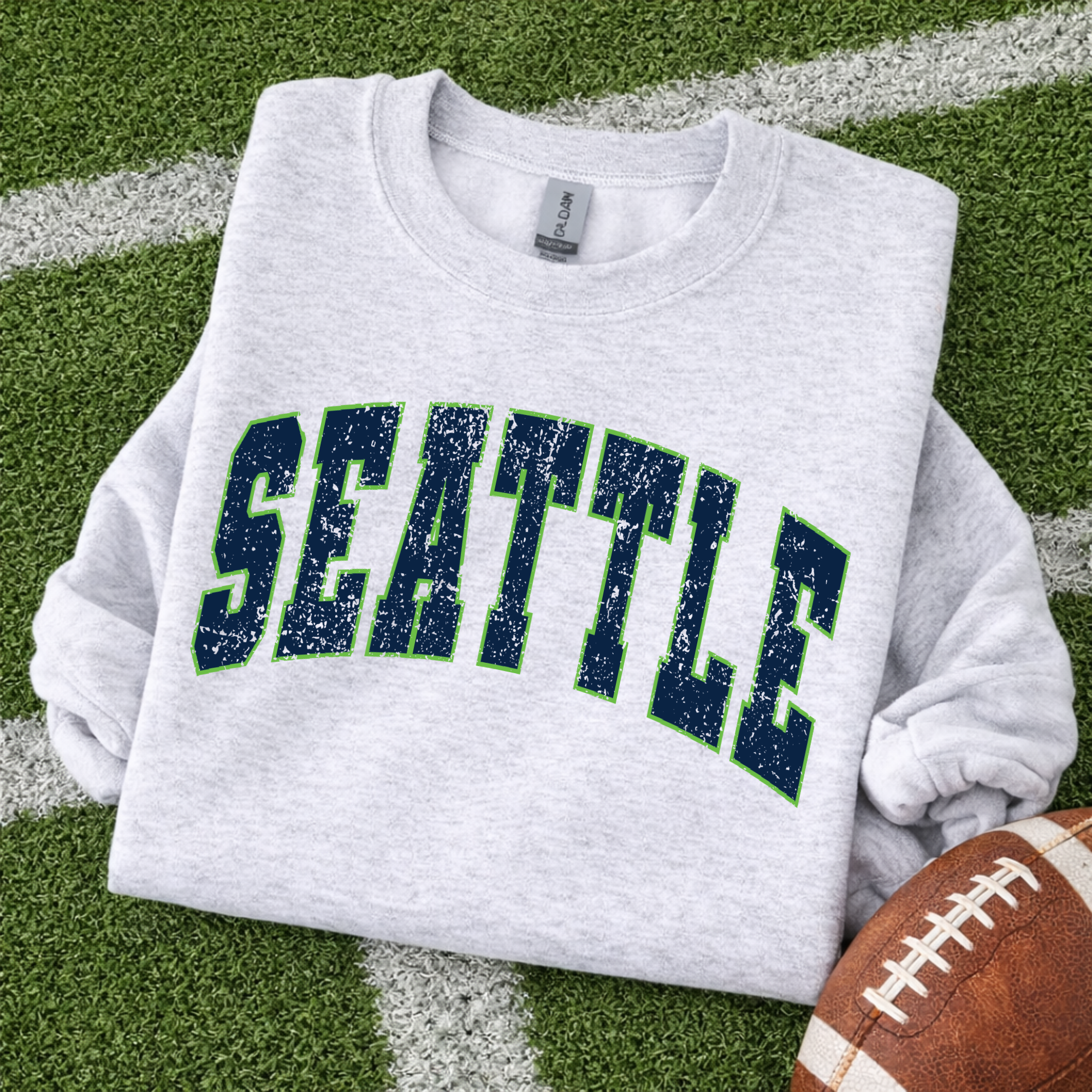 DISTRESSED Printed Seattle Crewneck Sweatshirt - Ash Grey
