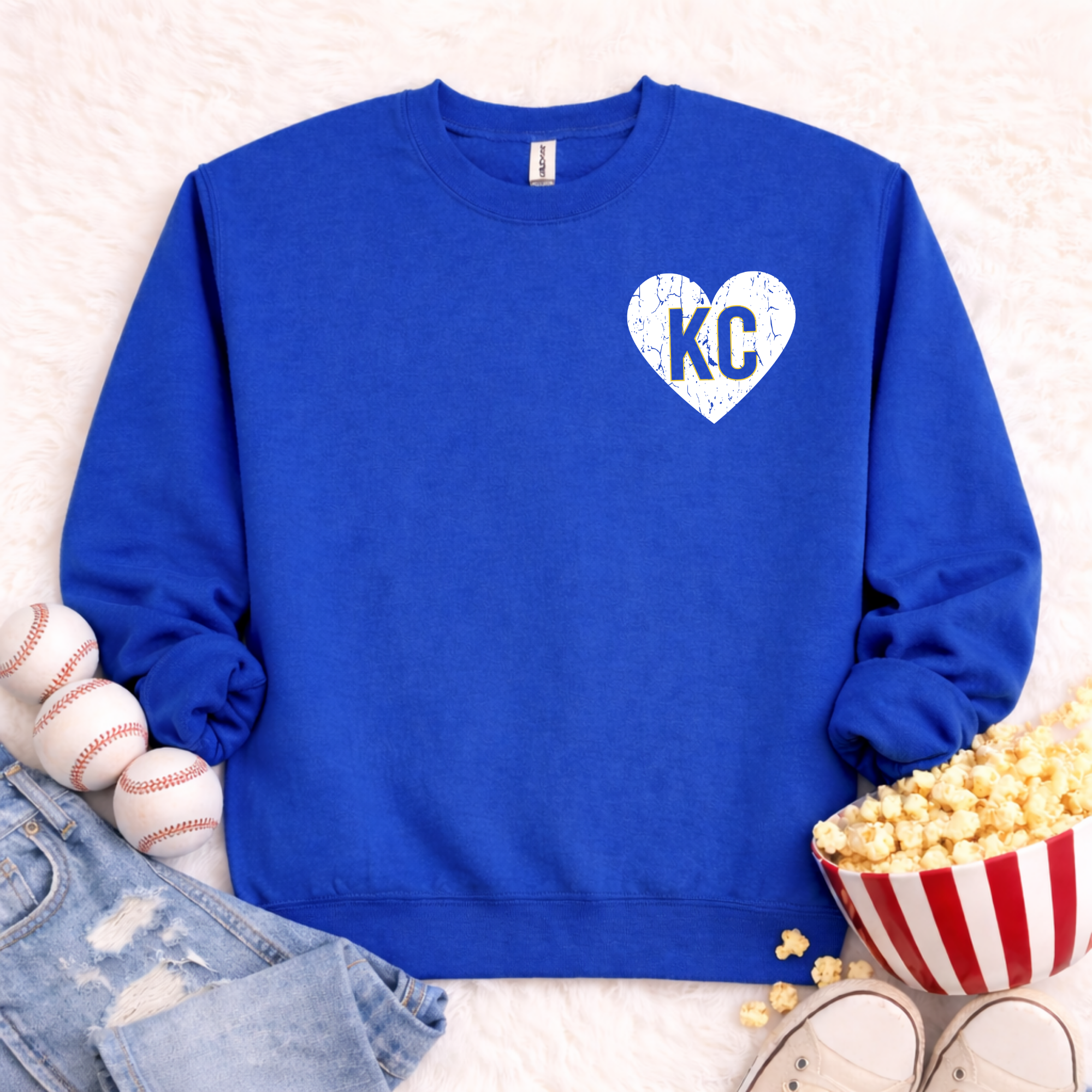 KC Heart Left Chest - Royal Blue Crewneck Sweatshirt