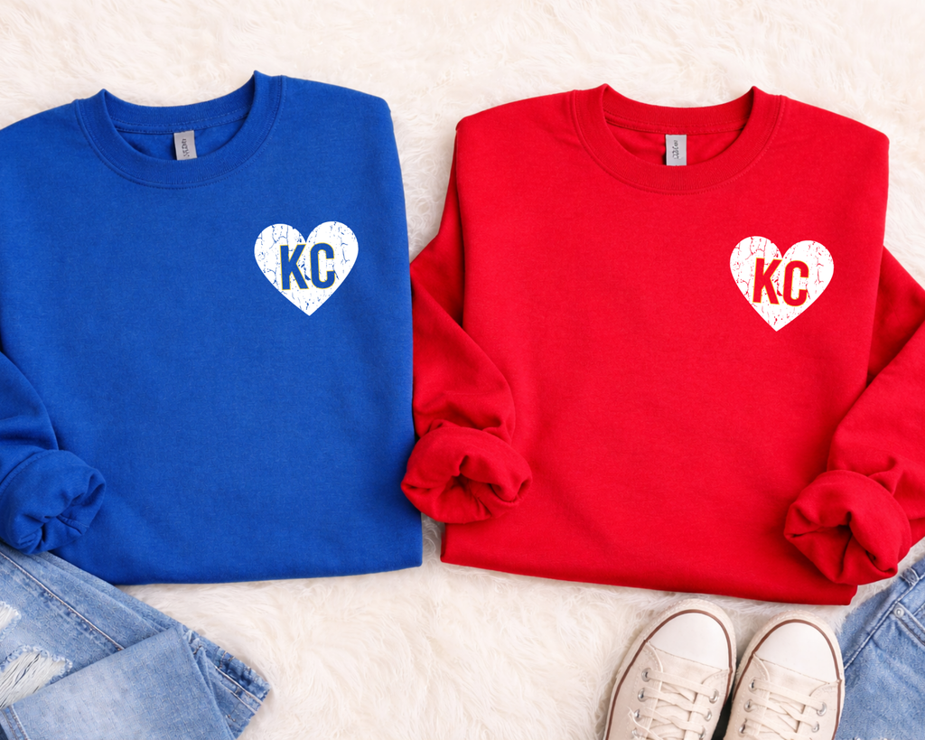 KC Heart Left Chest - Red Crewneck Sweatshirt