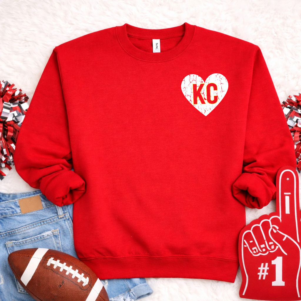 KC Heart Left Chest - Red Crewneck Sweatshirt