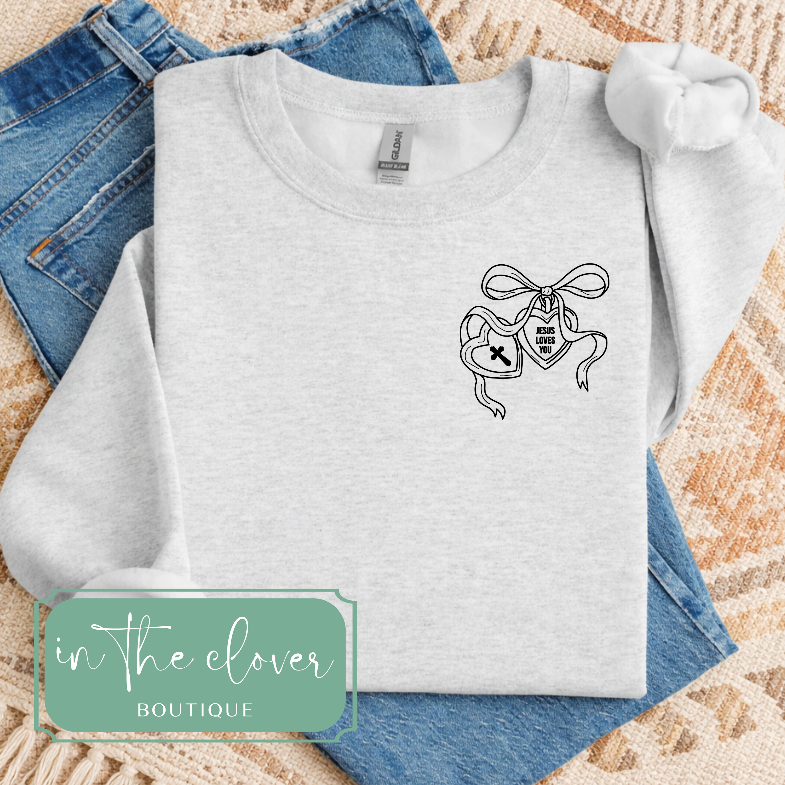 Jesus Loves You Lock-It Left Chest - Ash Crewneck