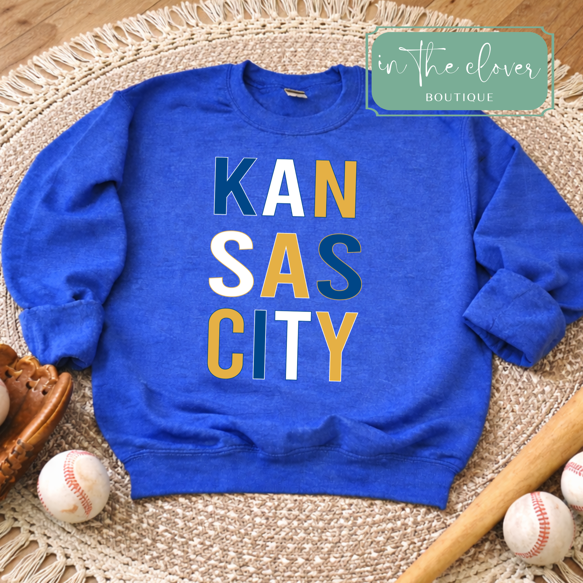 Stacked Kansas City - Heather Blue Crewneck