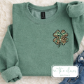 Leopard Shamrock Left Chest - Heather Green Crewneck