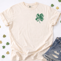 Distressed Green Shamrock Left Chest - Ivory Tee