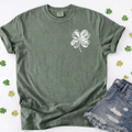 Distressed White Shamrock Left Chest - Moss Tee