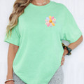 Patchwork Flower Left Chest - Teal Tee