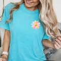 Patchwork Flower Left Chest - Lagoon Tee