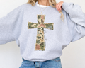 Faux Patchwork Camo Cross - Ash Crewneck