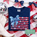 Watercolor Bow with Stars on Stripes - Navy Tee