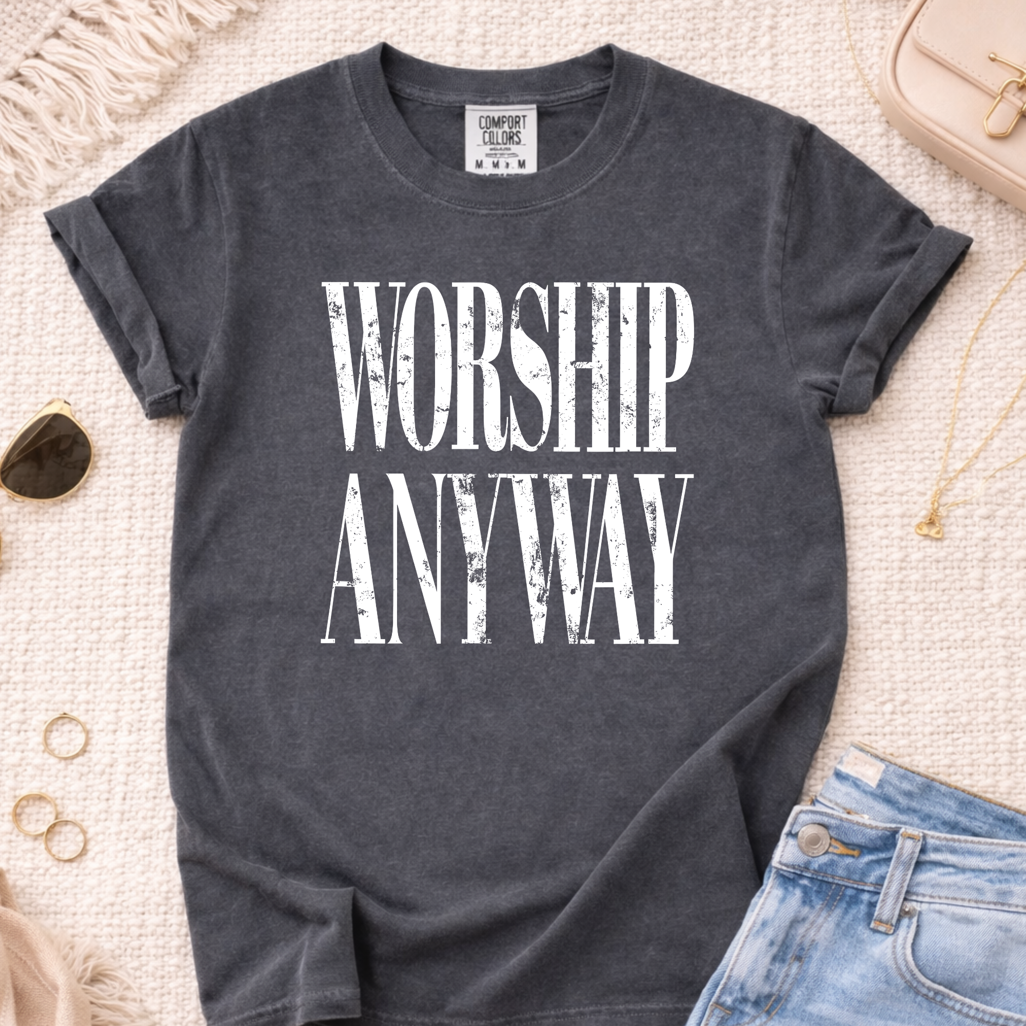 Worship Anyway - Pepper Tee
