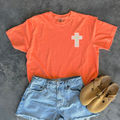 Patchwork Floral Cross - Melon Tee