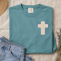 Patchwork Floral Cross - Emerald Tee