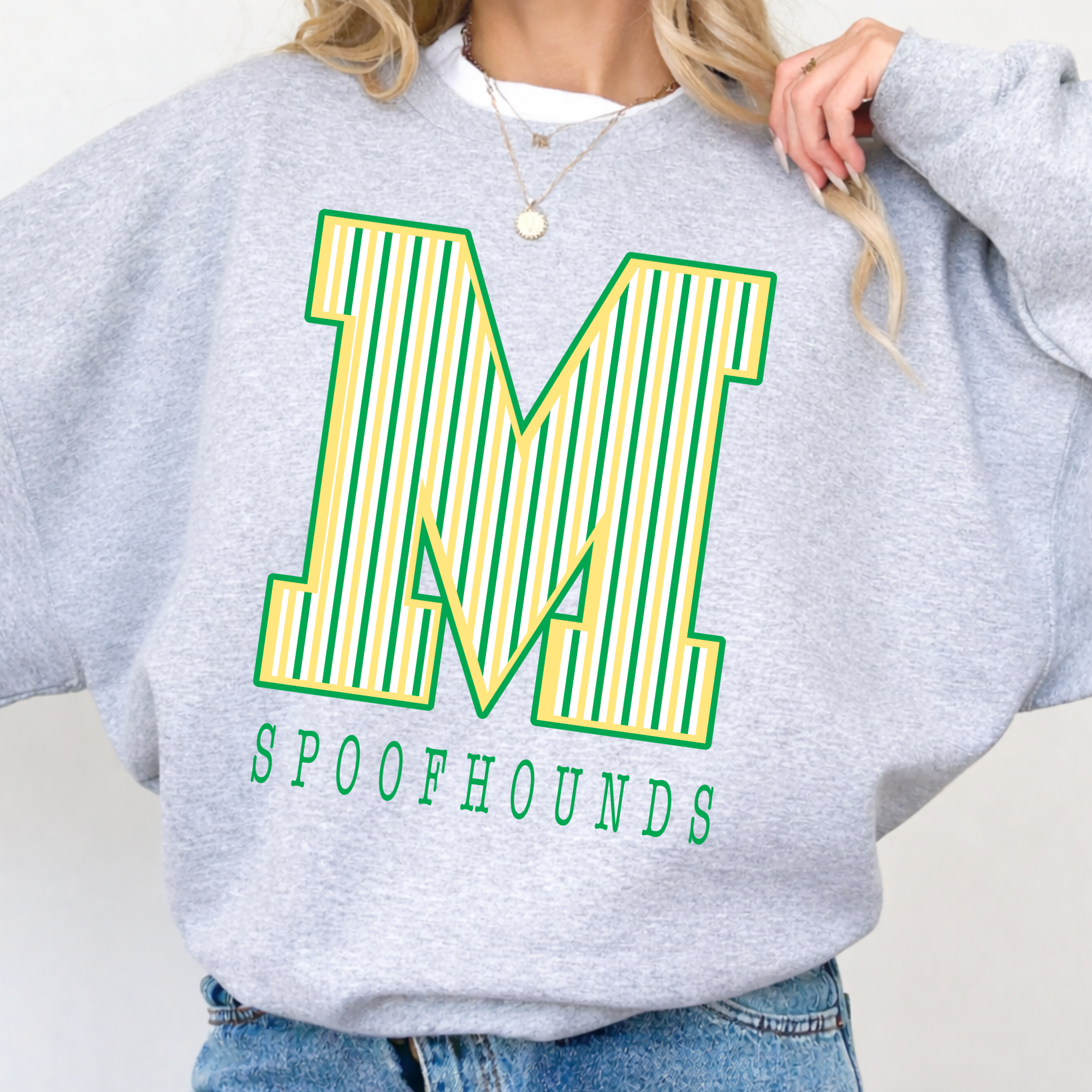 Striped Maryville Spoofhounds - Ash Grey Crewneck