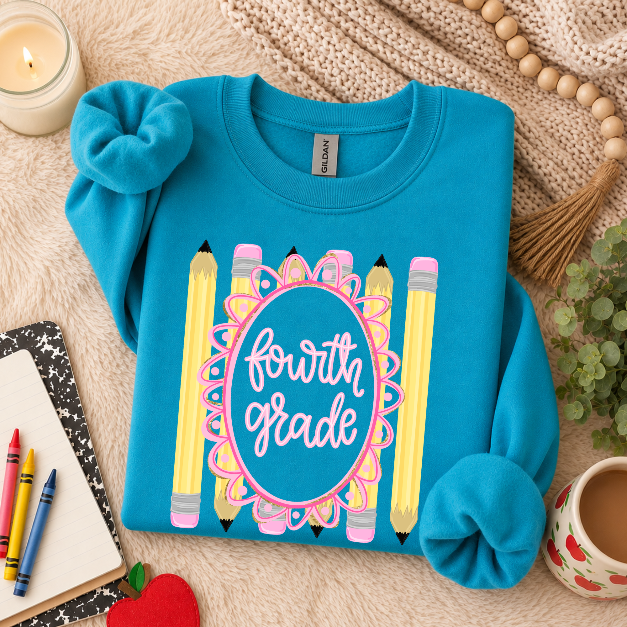 Pencil Frame Grade Level - Blue Crewneck