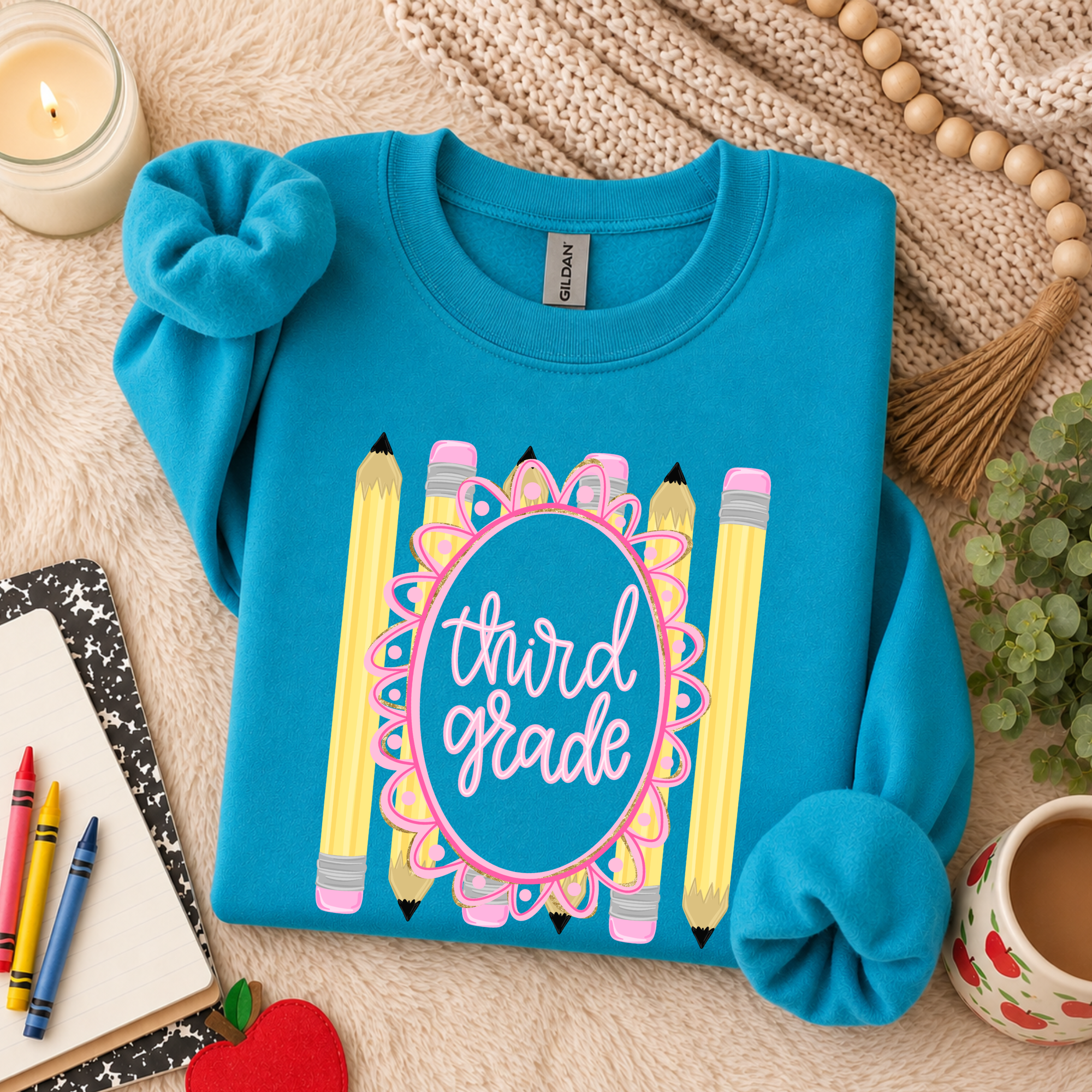 Pencil Frame Grade Level - Blue Crewneck