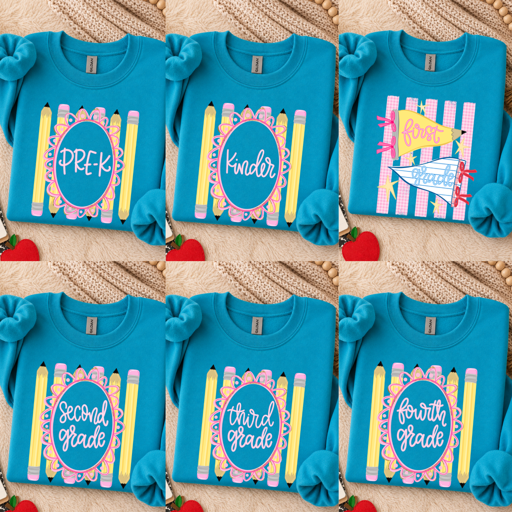 Pencil Frame Grade Level - Blue Crewneck