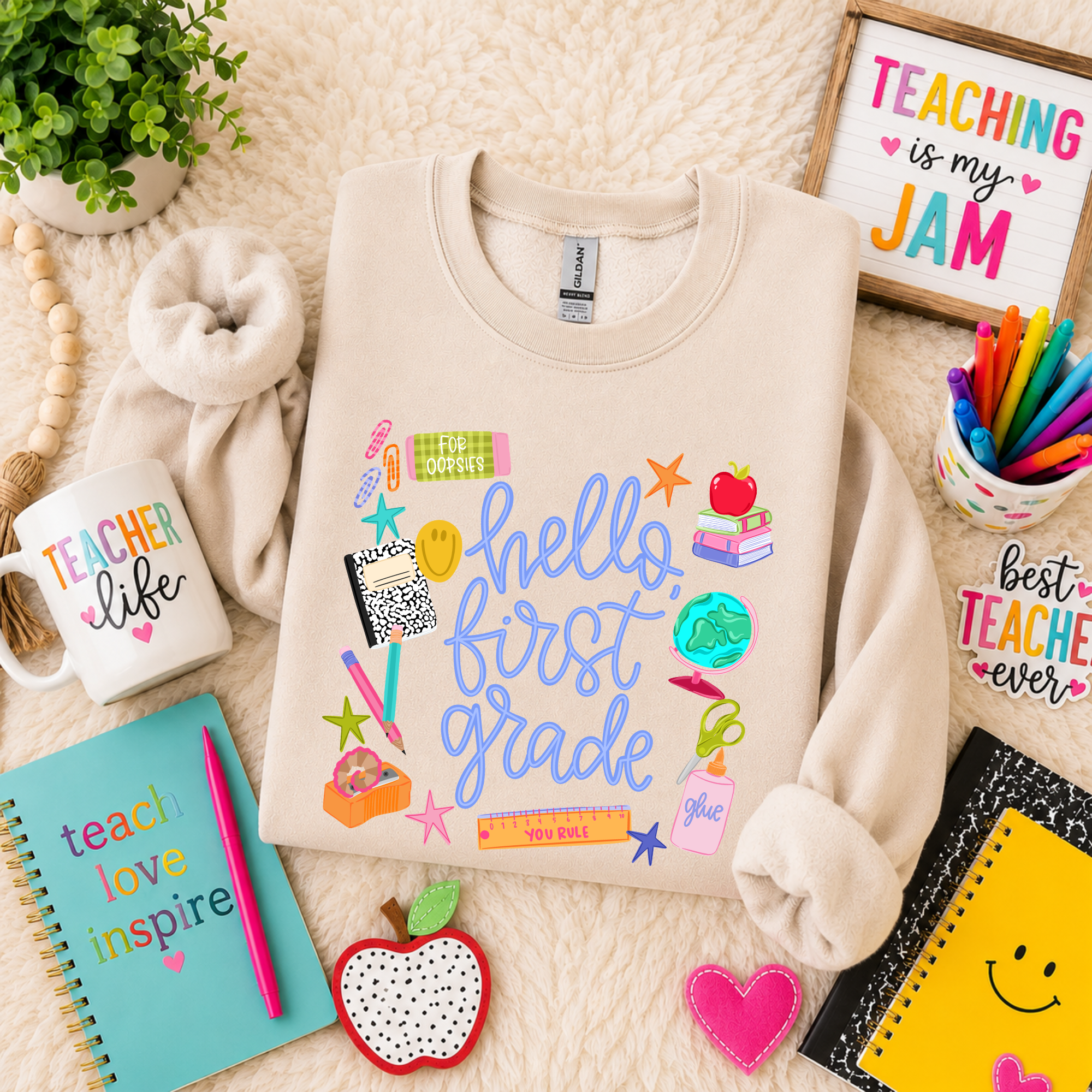 Hello Grade Level - Sand Crewneck