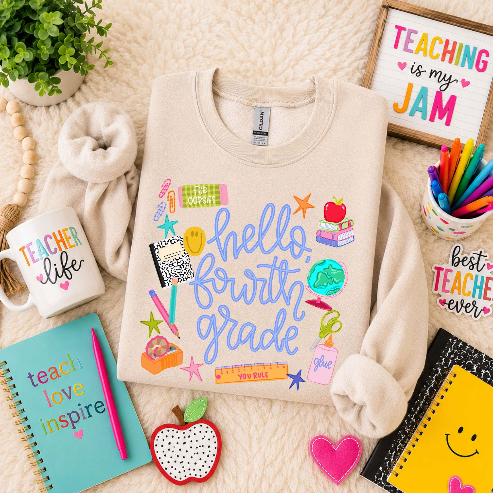 Hello Grade Level - Sand Crewneck