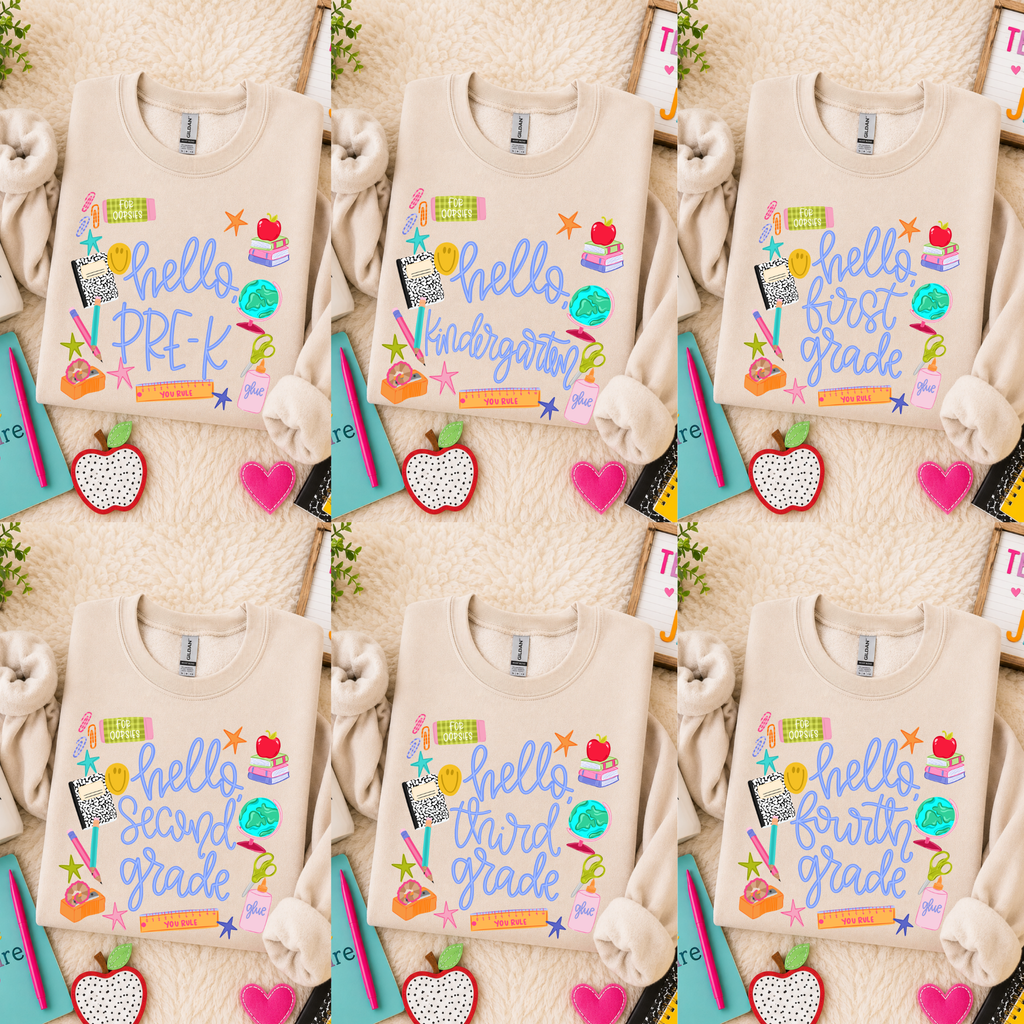 Hello Grade Level - Sand Crewneck