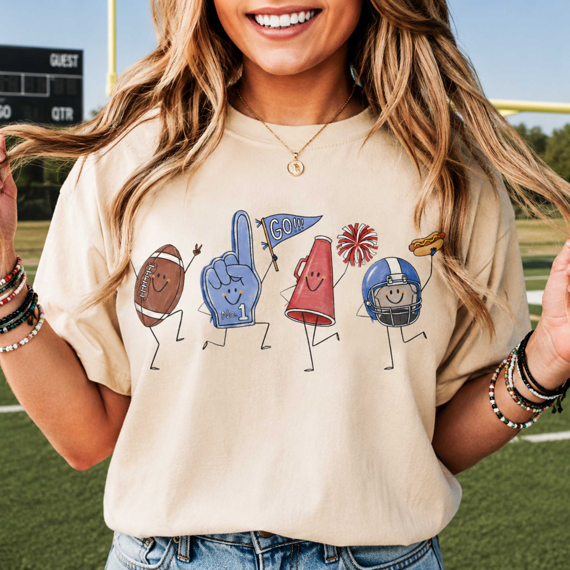 Happy Football Doodles - Ivory Tee