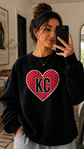 Red Polka Dot KC Heart - Black Crewneck