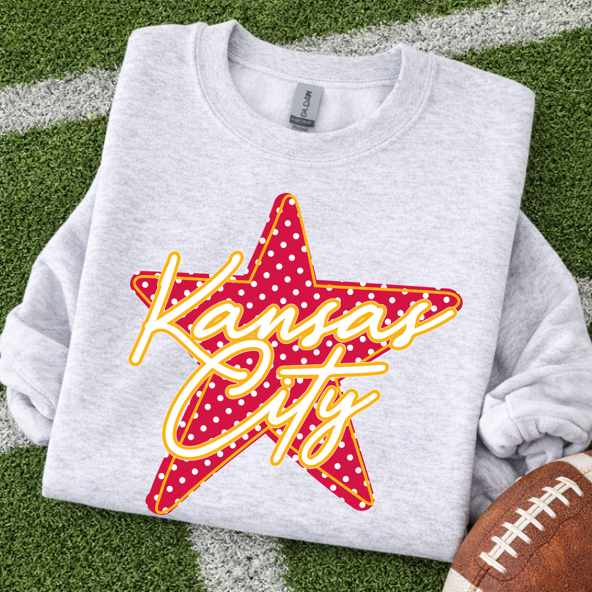 Polka Dot Star Kansas City Script - Ash Crewneck