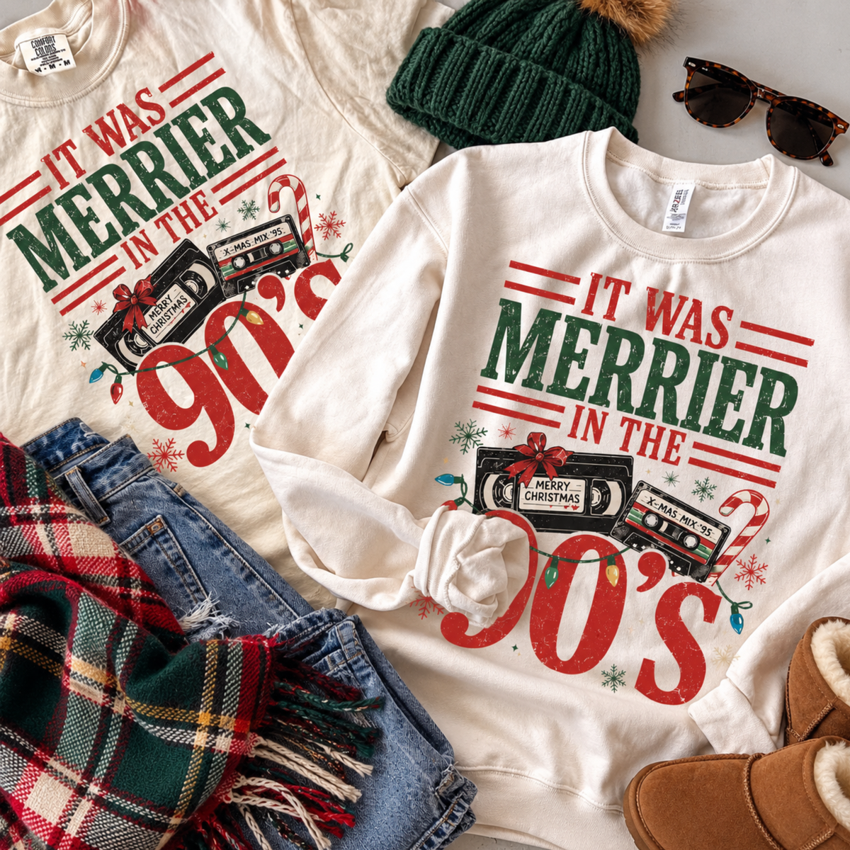 It was Merrier in the 90's - Natural Crewneck Sweatshirt