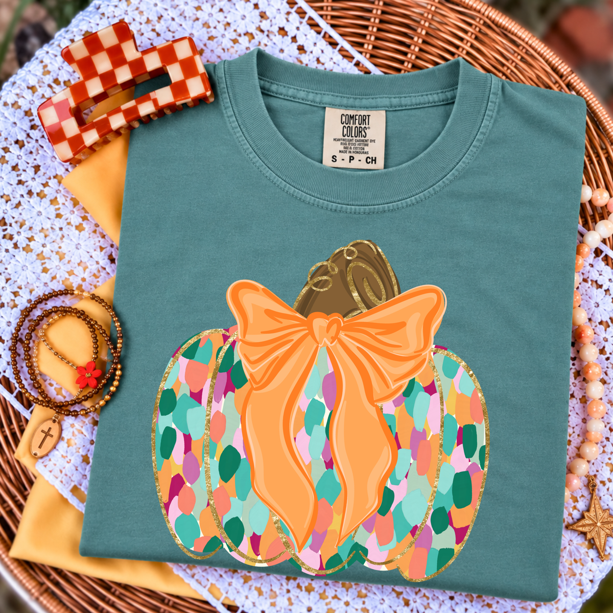 Colorful Spotted Pumpkin - Emerald Tee