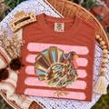 Watercolor Turkey with Pink Stripes - Yam Tee