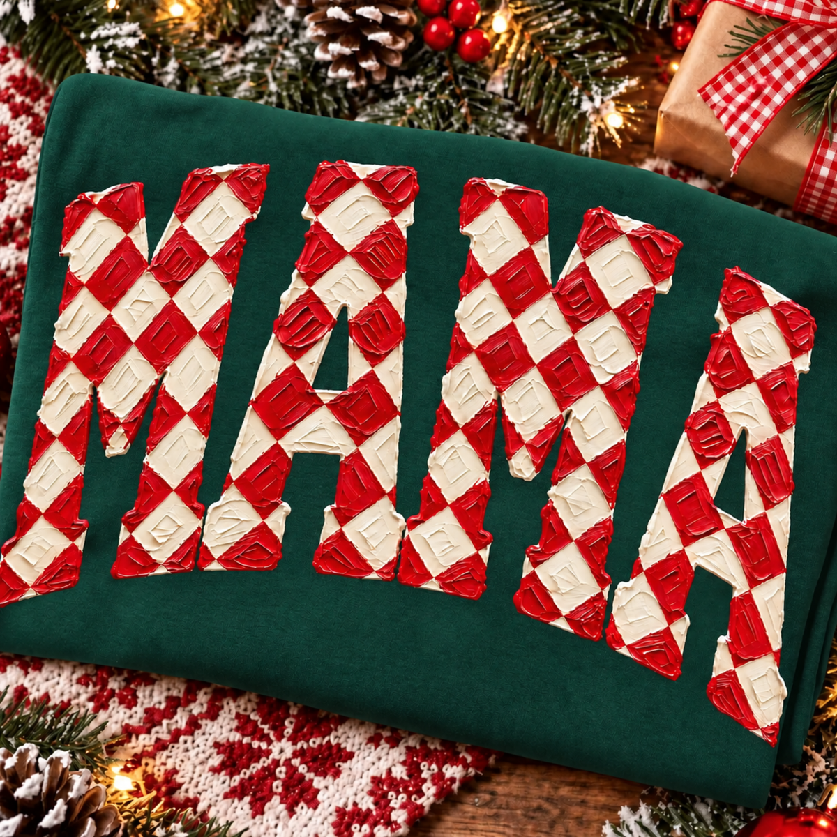 Diamond Checkered Mama - Dark Green Tee