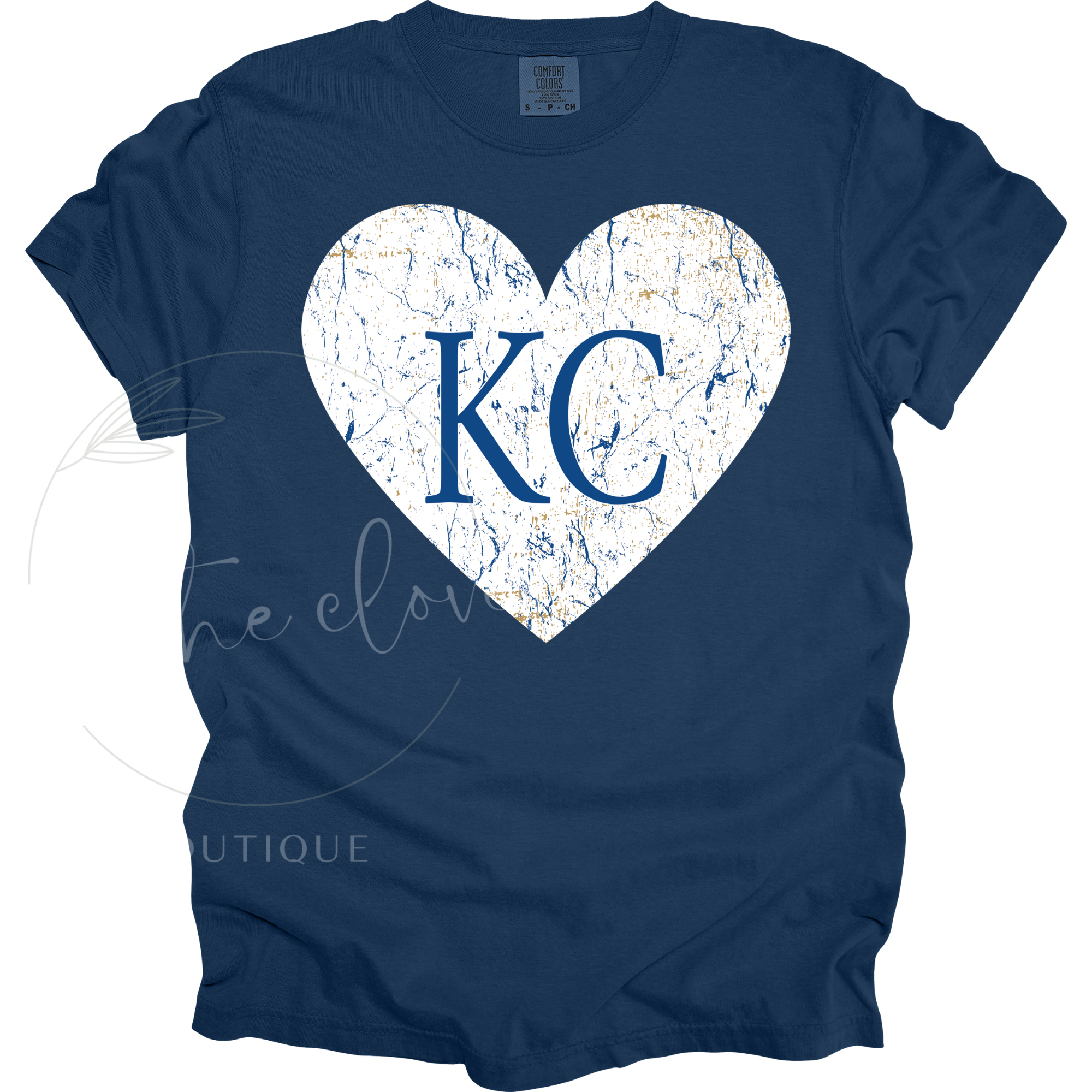 CRACKLE HEART KC ROYALS - NAVY BLUE TEE