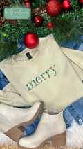 Embroidered Botanical Merry - Sand Crewneck
