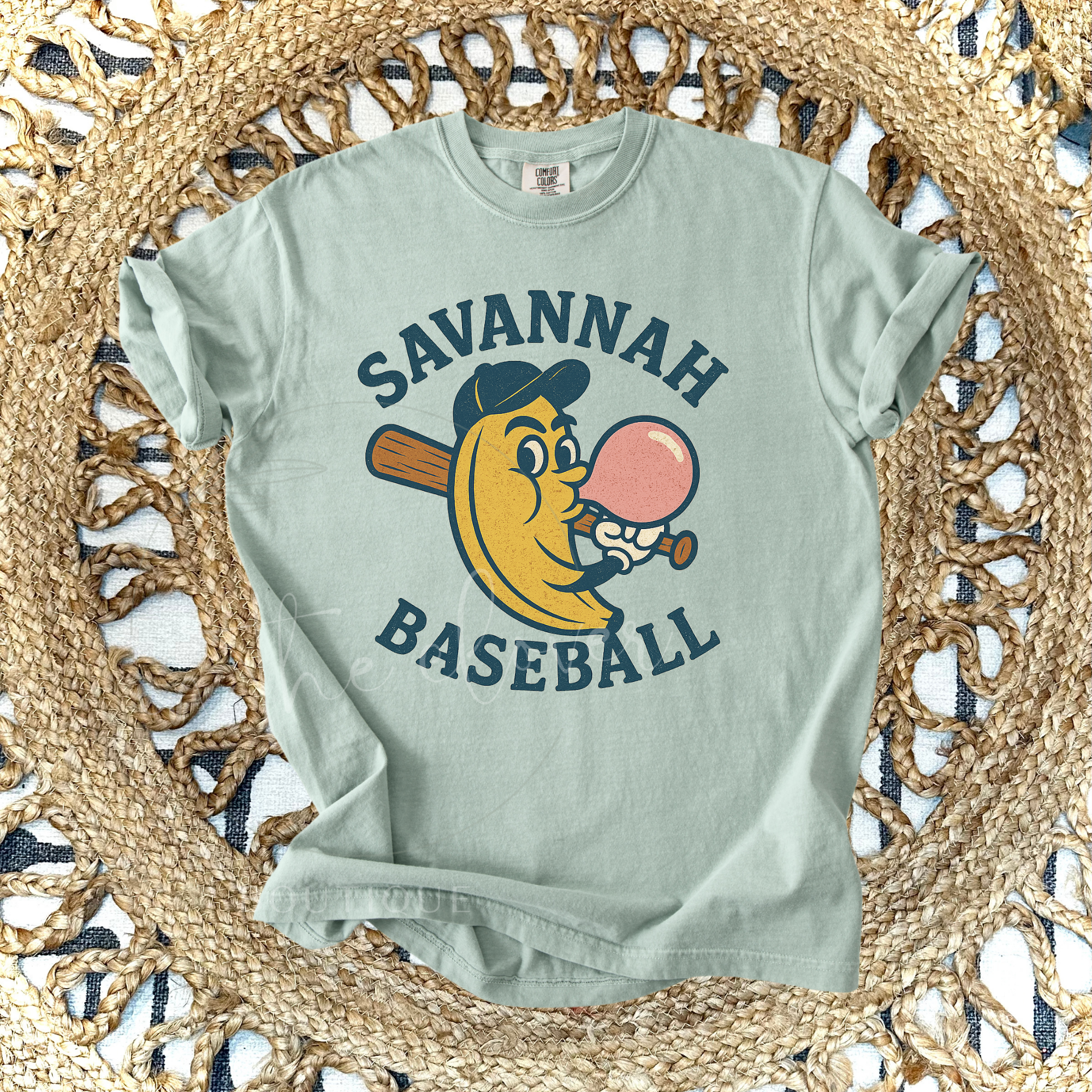 SAVANNAH BASEBALL BANANA BUBBLE GUM - MUTED GREEN TEE