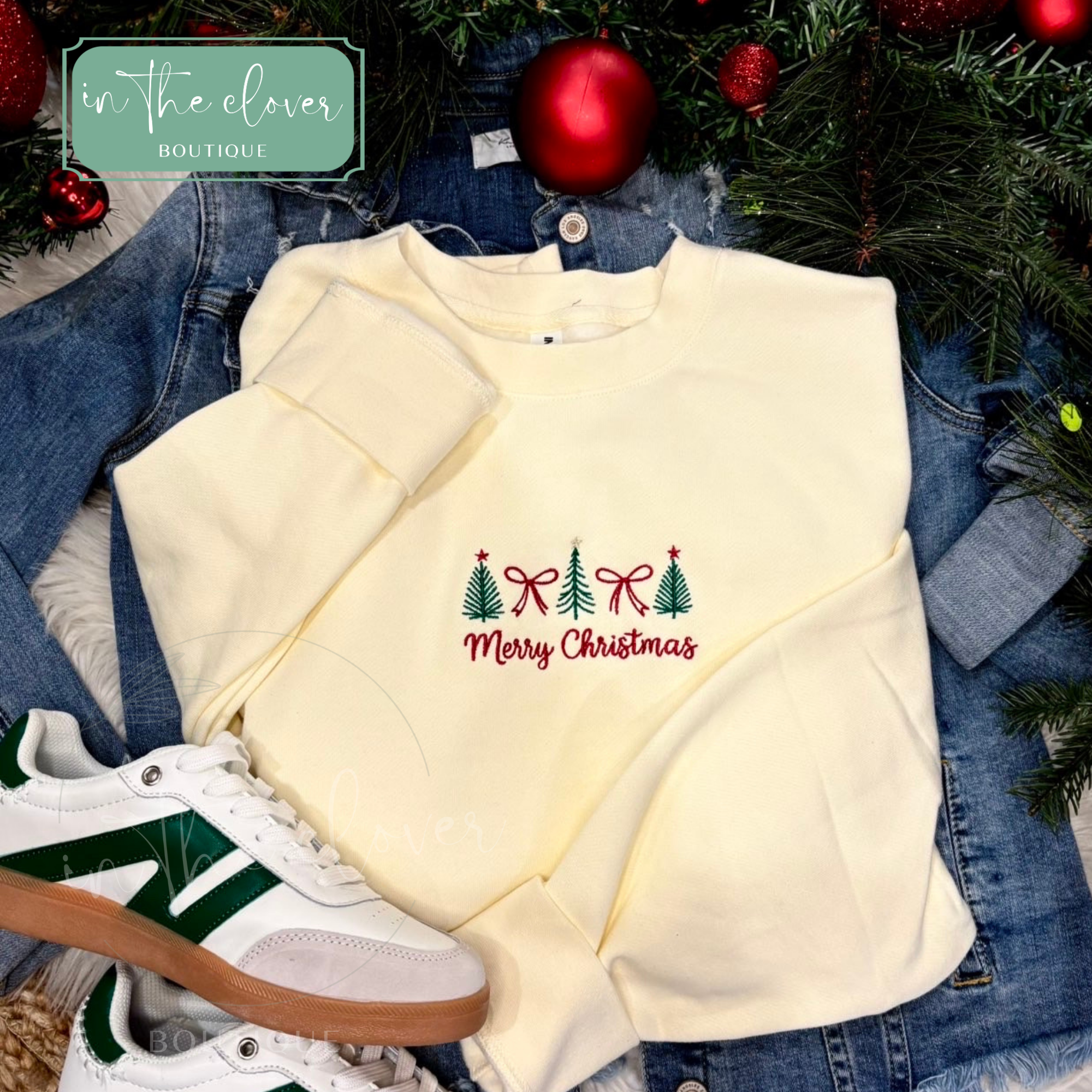 Embroidered Merry Christmas - Neutral Crewneck