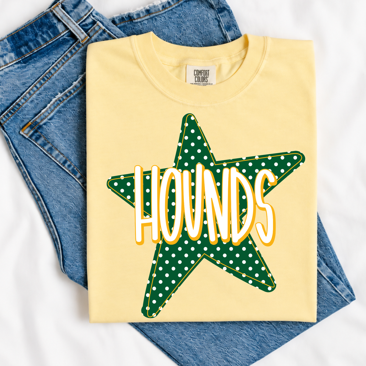 Green  Polka Dot Star with Hounds - Yellow Tee