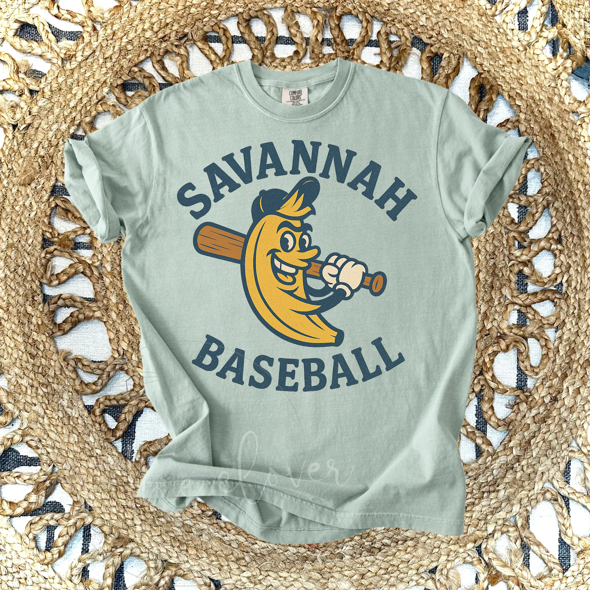 SAVANNAH BASEBALL BANANA BATTER UP - MUTED GREEN TEE