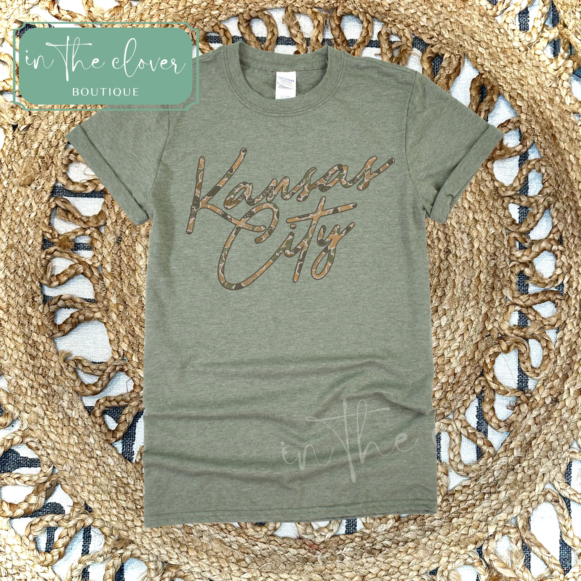 Duck Camo Kansas City Script - Olive Tee