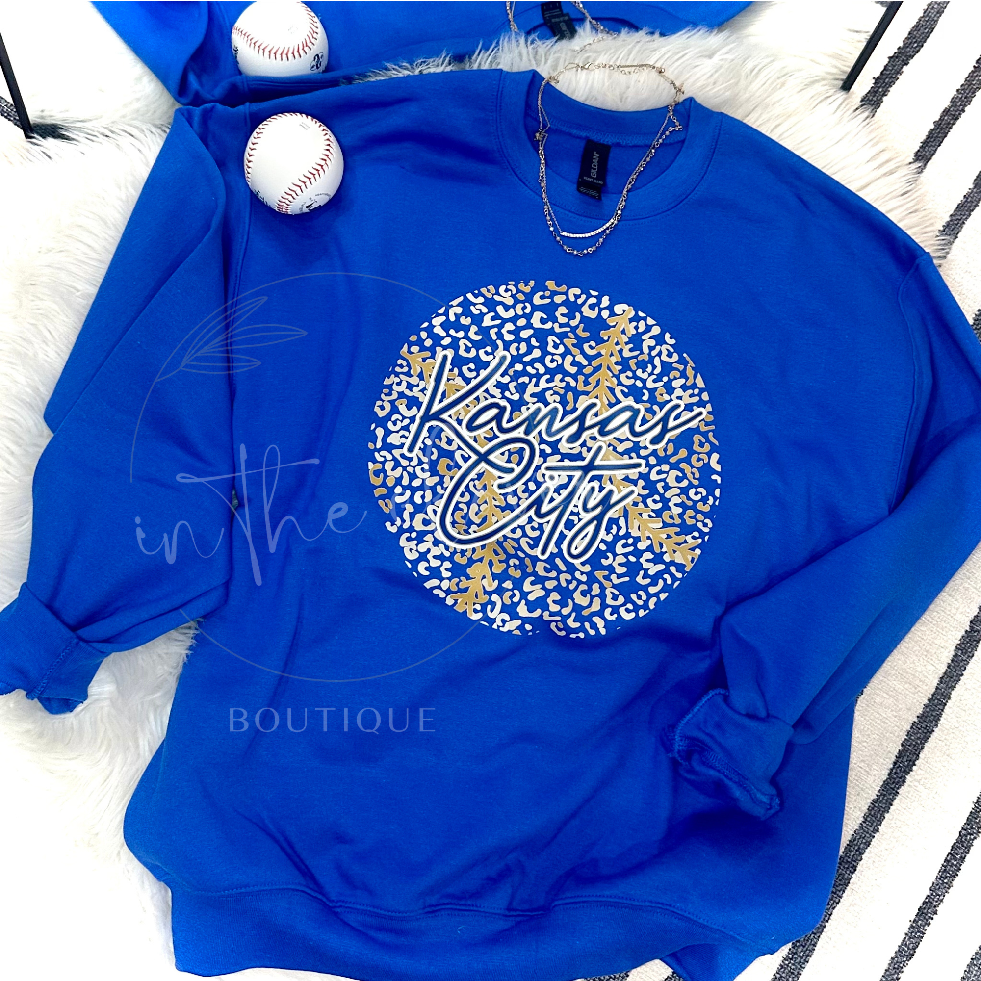 LEOPARD KANSAS CITY BASEBALL - BLUE CREWNECK