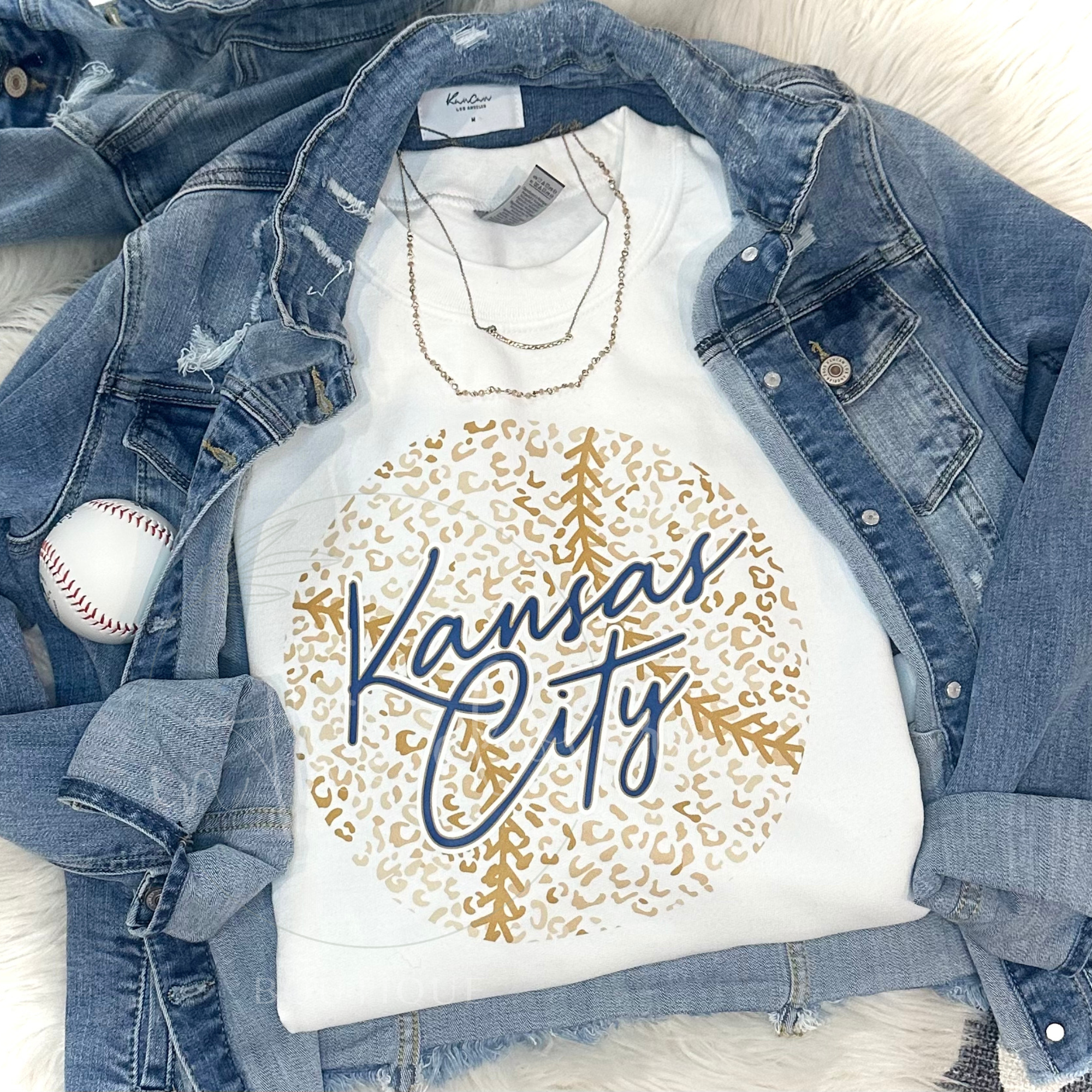 LEOPARD KANSAS CITY BASEBALL - WHITE CREWNECK