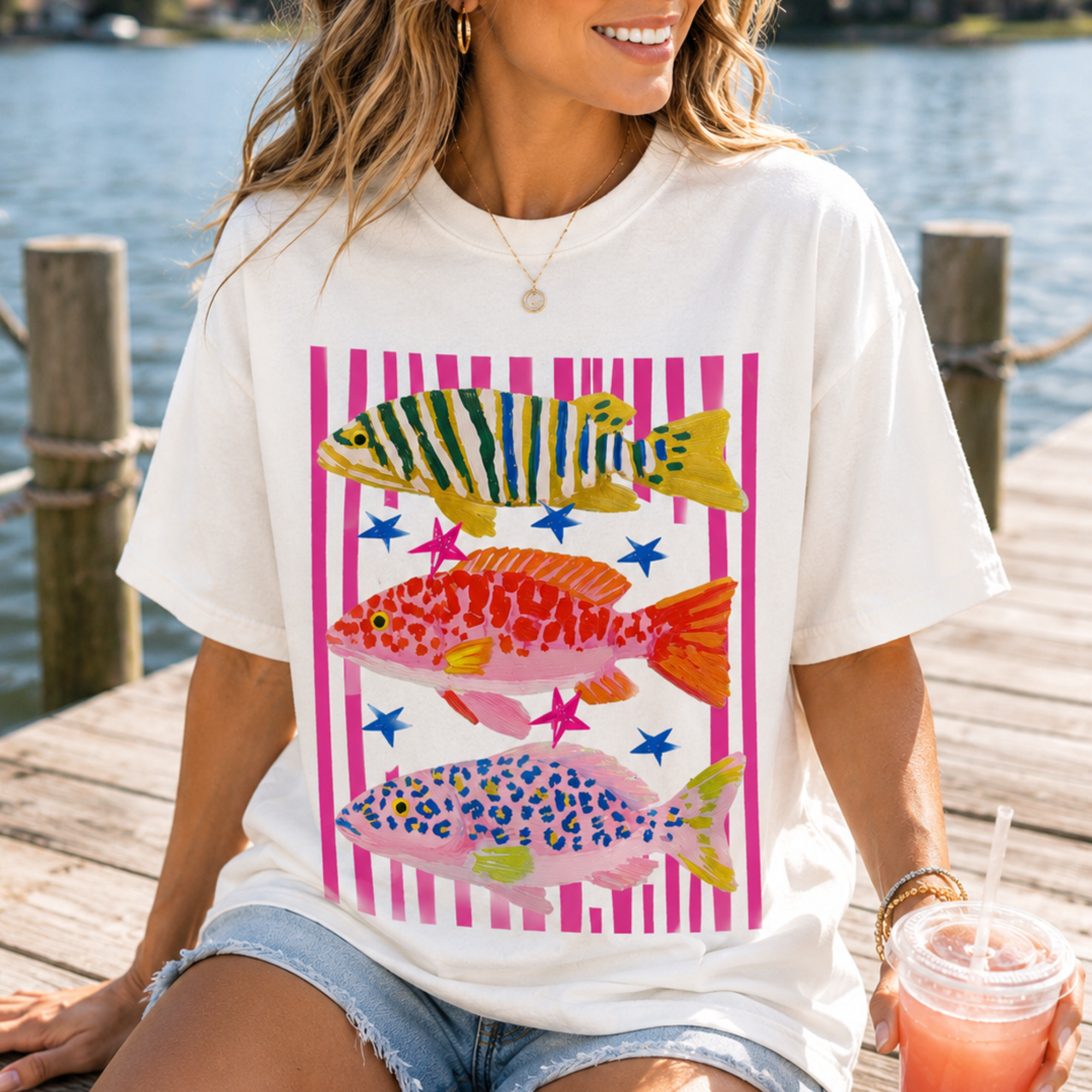 Preppy Fish Graphic Tee - Ivory