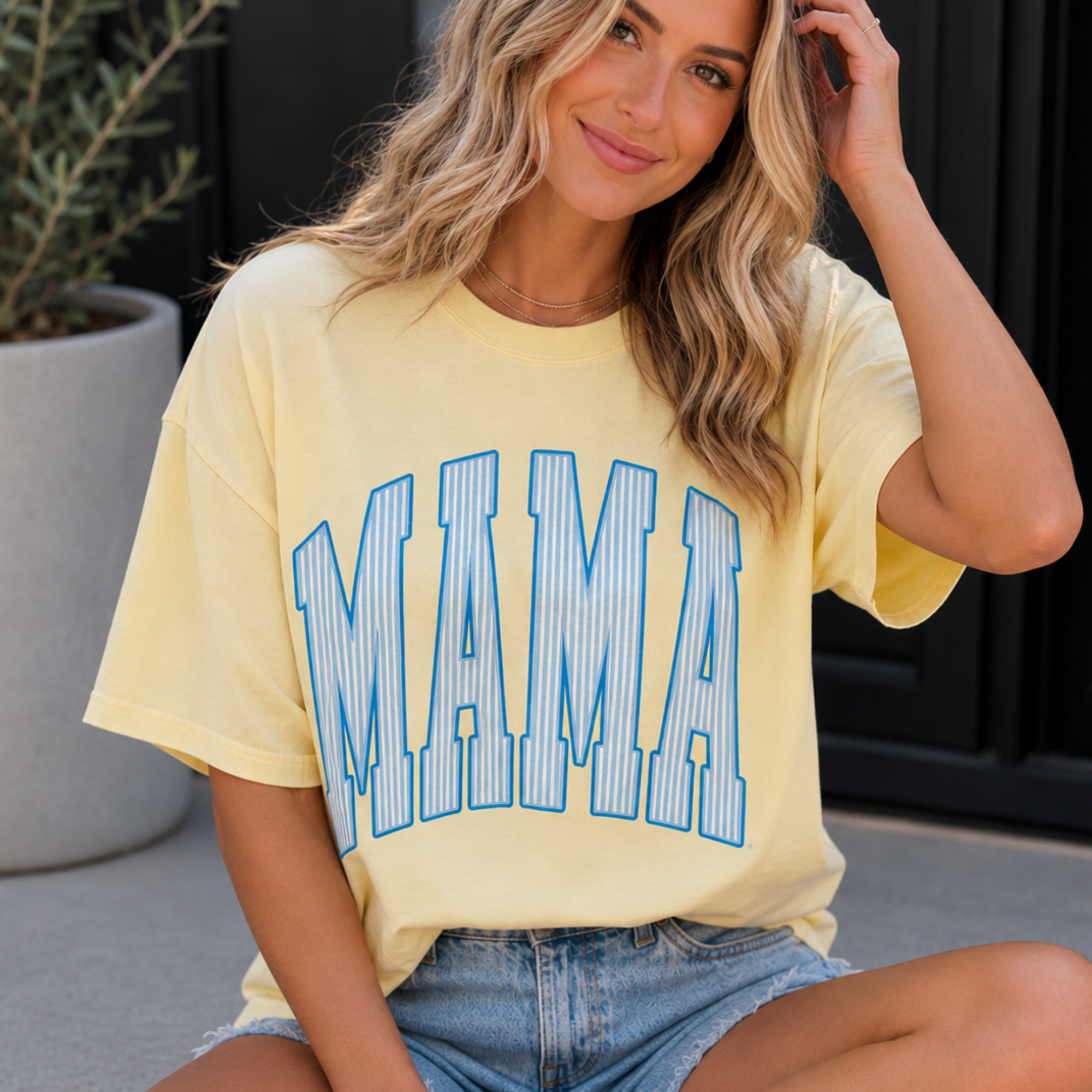 Blue Striped Mama - Banana Tee