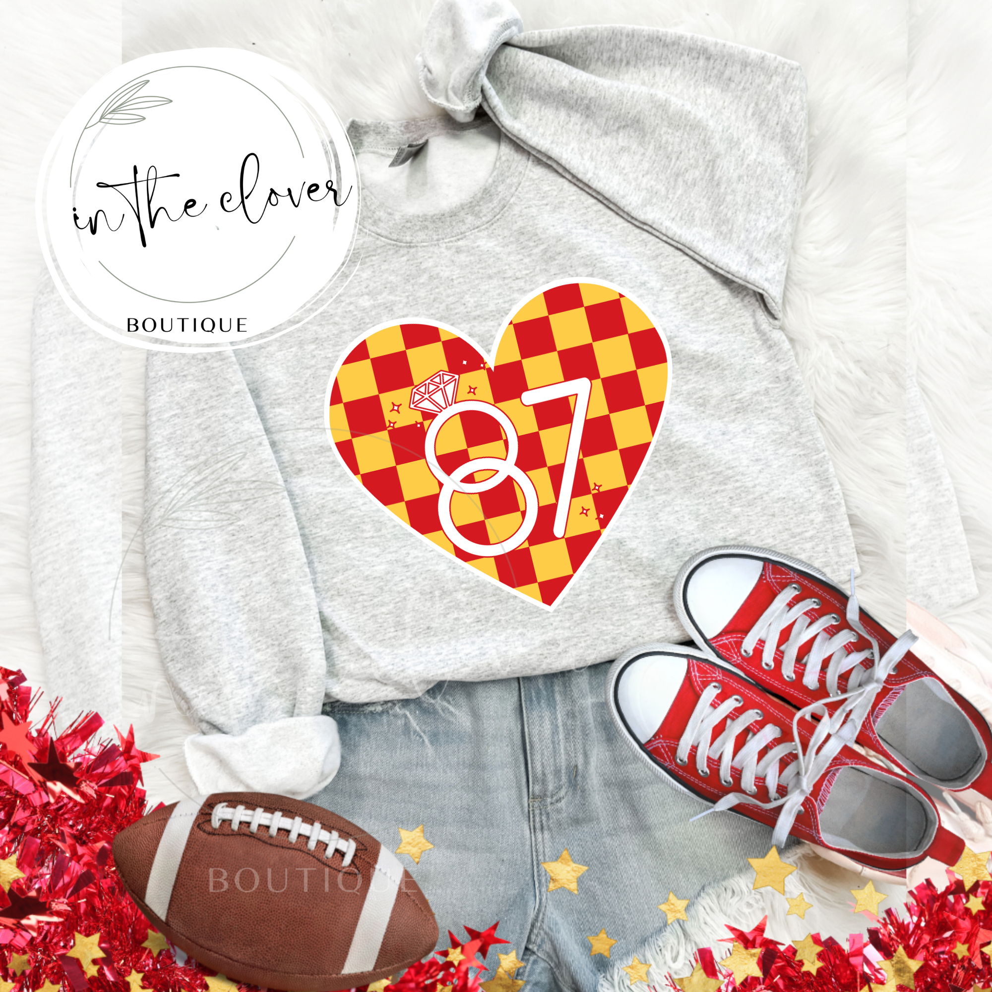 CHECKERED 87 HEART - ASH CREWNECK